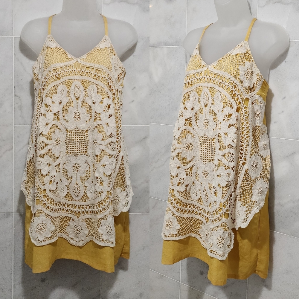 Judith March Cottagecore Crochet Handkerchief Dress boho Mini small